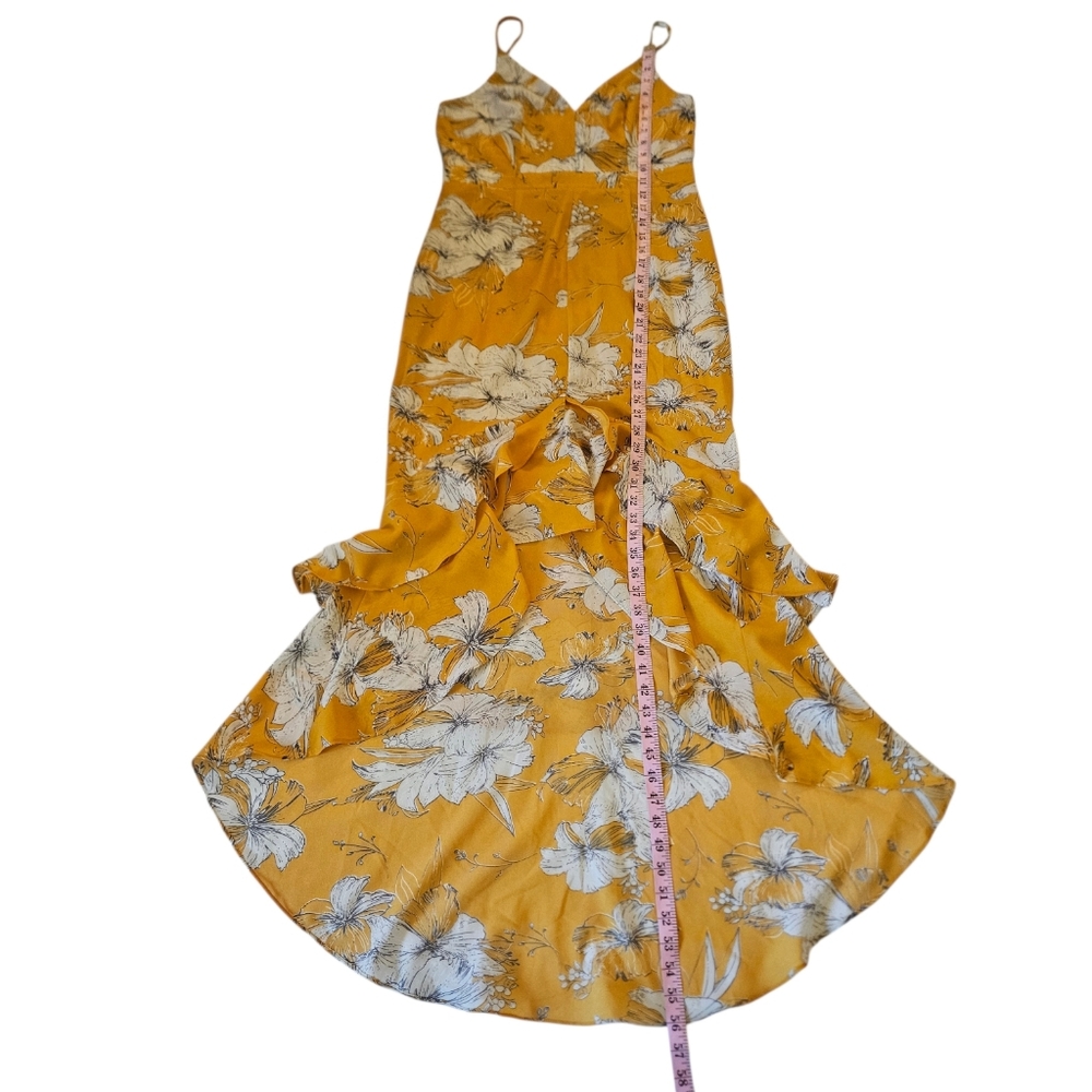 Lulus High Low Maxi Dress NEW Darling Daylily Mustard Yellow Floral Print Large - Picture 8 of 14